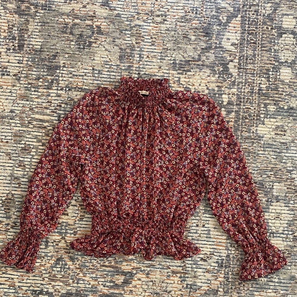 Active USA Women’s Burgundy Floral Sheer High Neck Top
